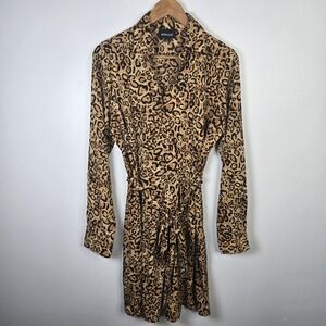 Metrostyle Dress Womens Large Tall Animal Print Belted Button Down Long Sleeve